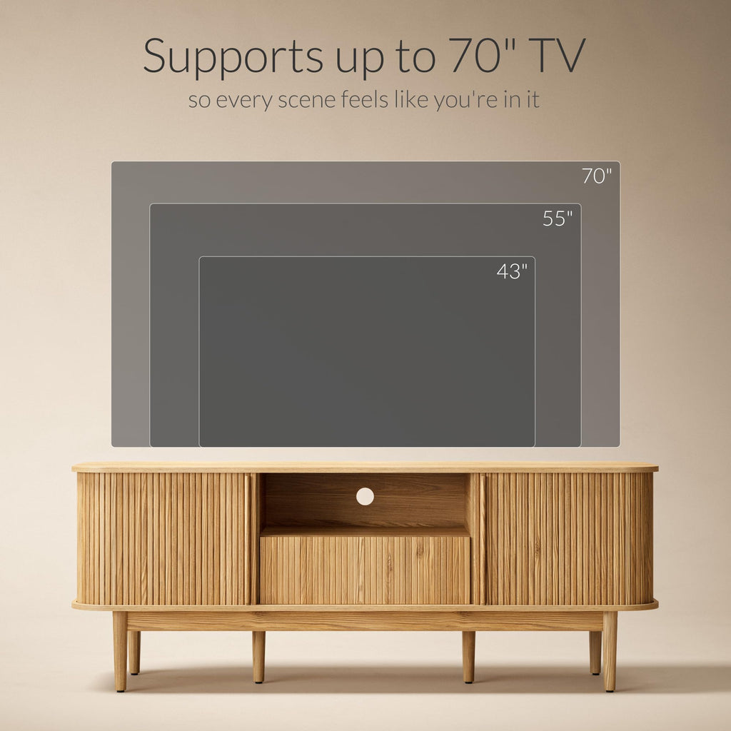 Modern Wood TV Stand with Sliding Doors and Storage H706