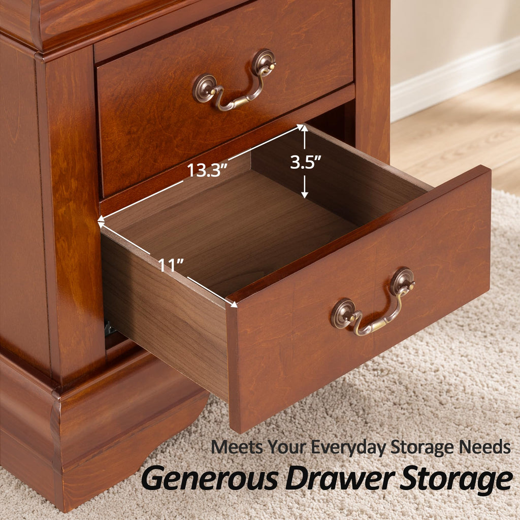 Cherry Wood Nightstands Set of 2 with Drawers D398250