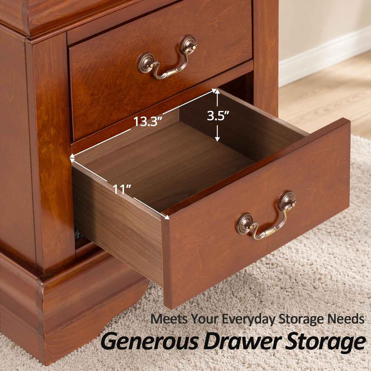 Cherry Wood Nightstands Set of 2 with Drawers D398250