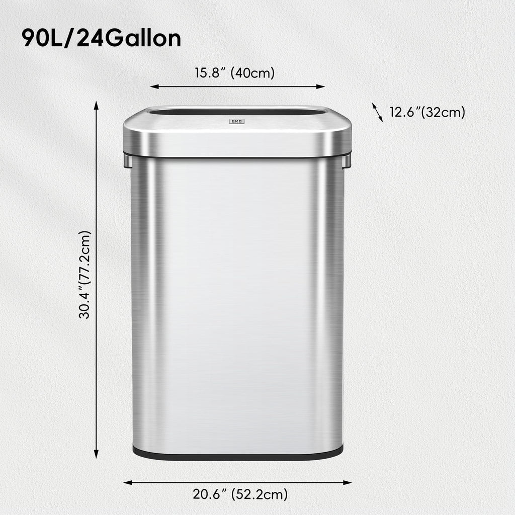 24 Gallon 90 Liter Open Top Stainless Steel Slim Trash Can V60786