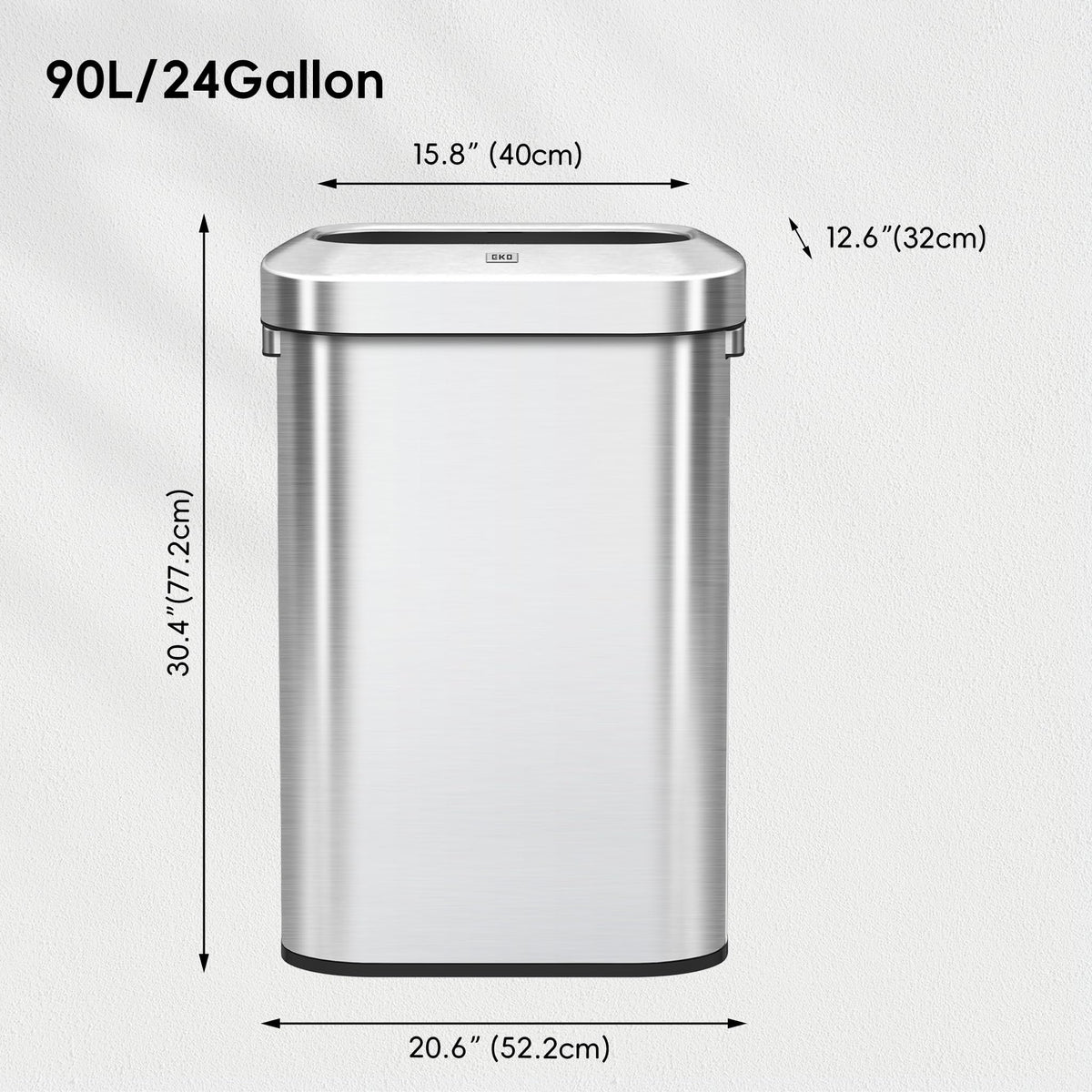 24 Gallon 90 Liter Open Top Stainless Steel Slim Trash Can V60786
