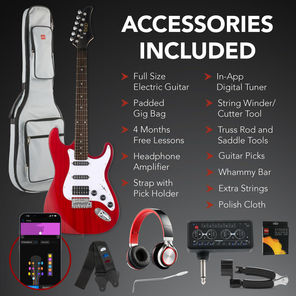 Cherry Red White Electric Guitar Kit with Headphone Amp Q8450