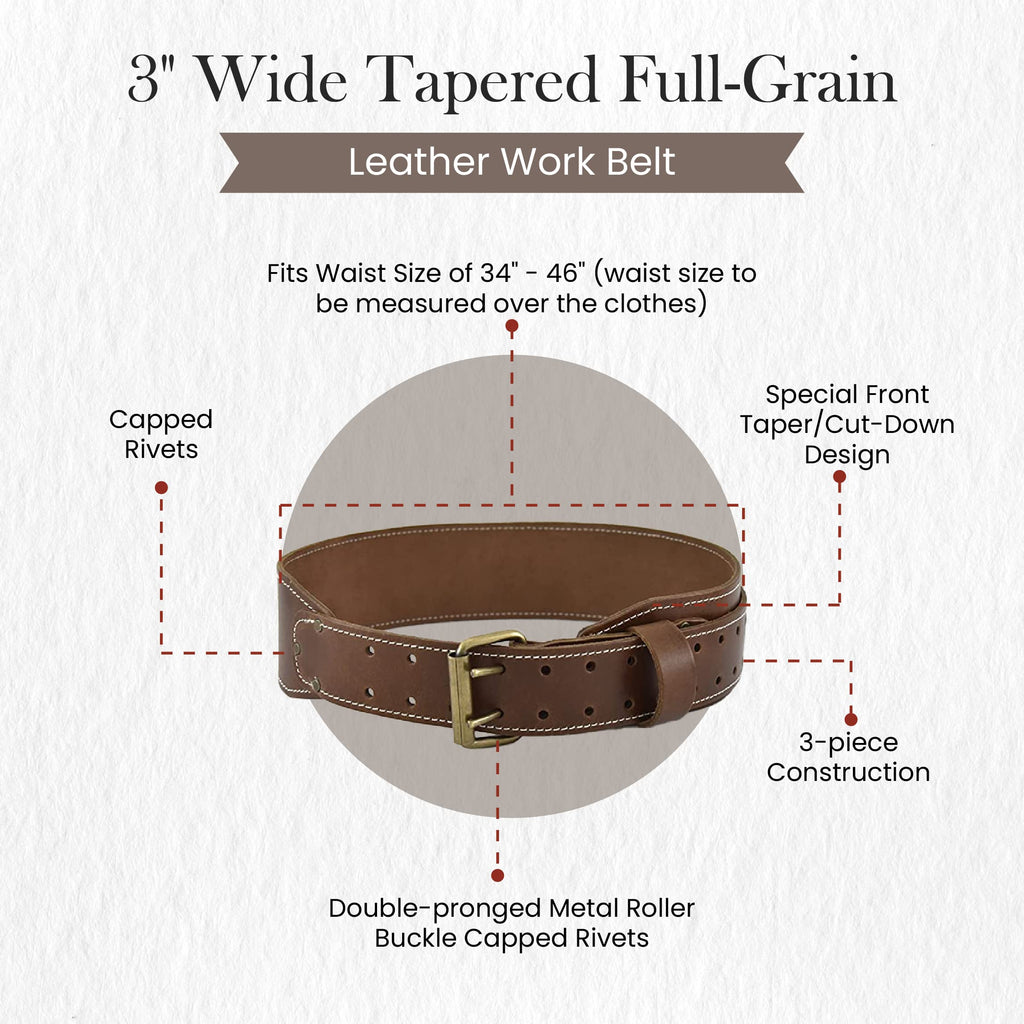 3" Wide Tapered Full-Grain Leather Work Belt D4542