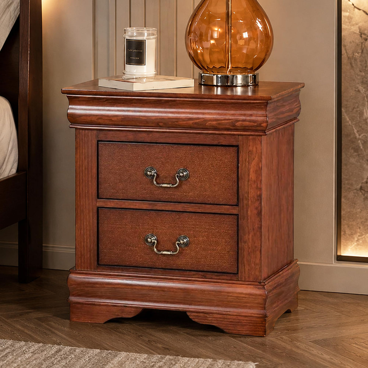 Cherry Wood Nightstands Set of 2 with Drawers D398250