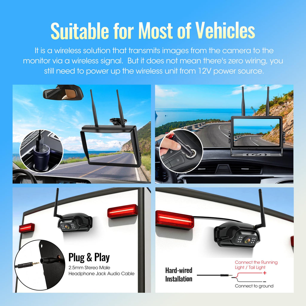 7" Wireless Backup Camera System with DVR Split Screen Monitor M68389