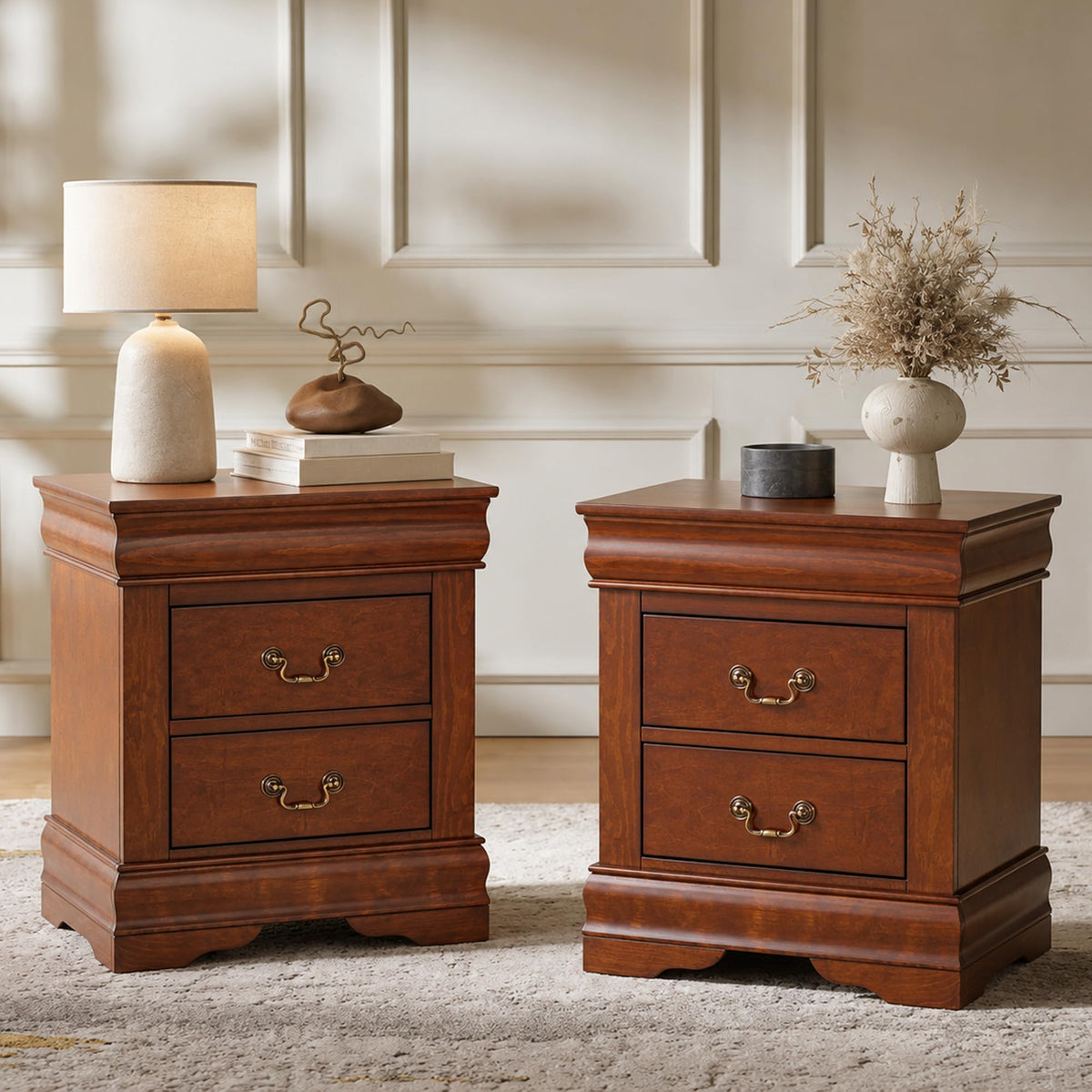 Cherry Wood Nightstands Set of 2 with Drawers D398250