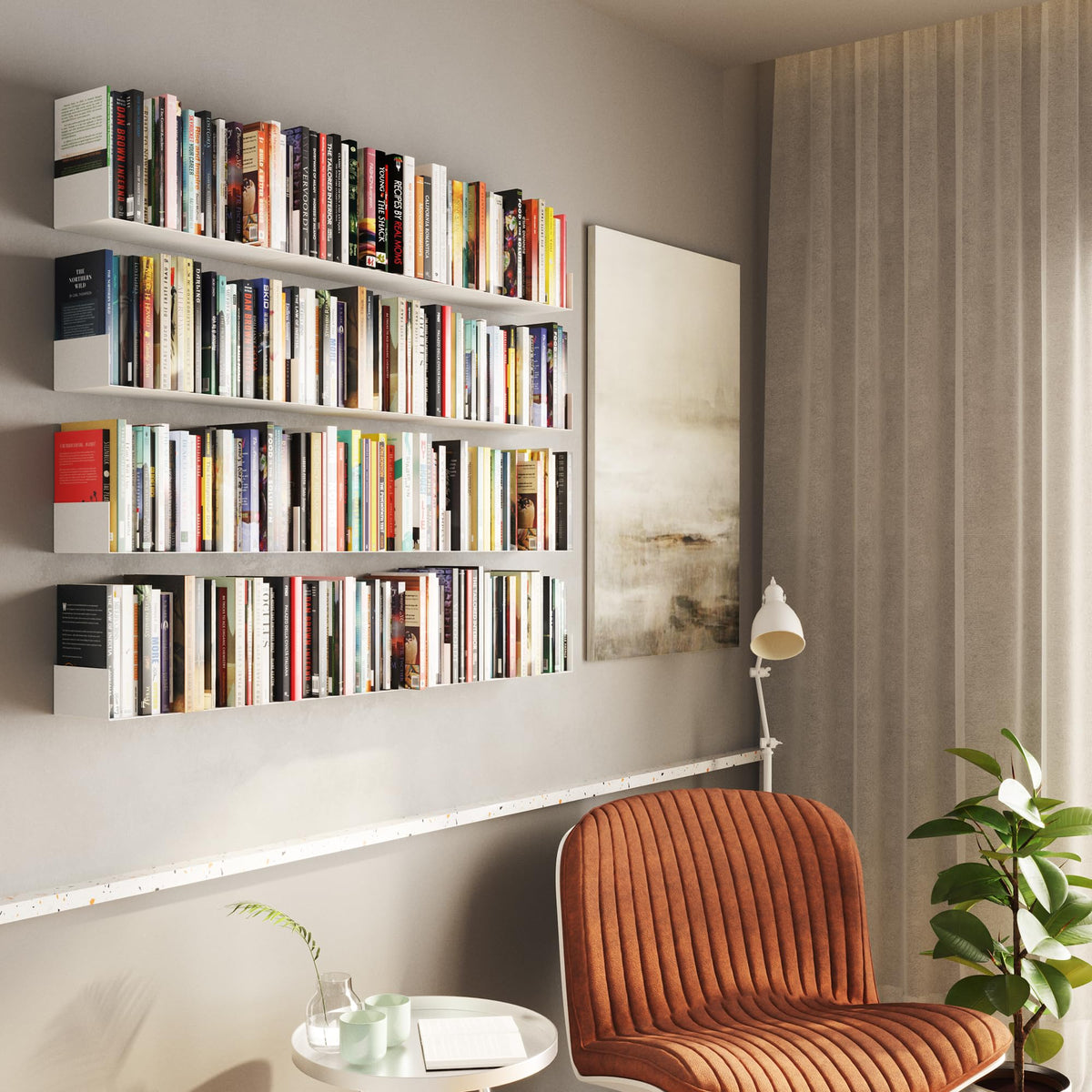 White Metal U Shape Wall Mountable Bookshelf L55959