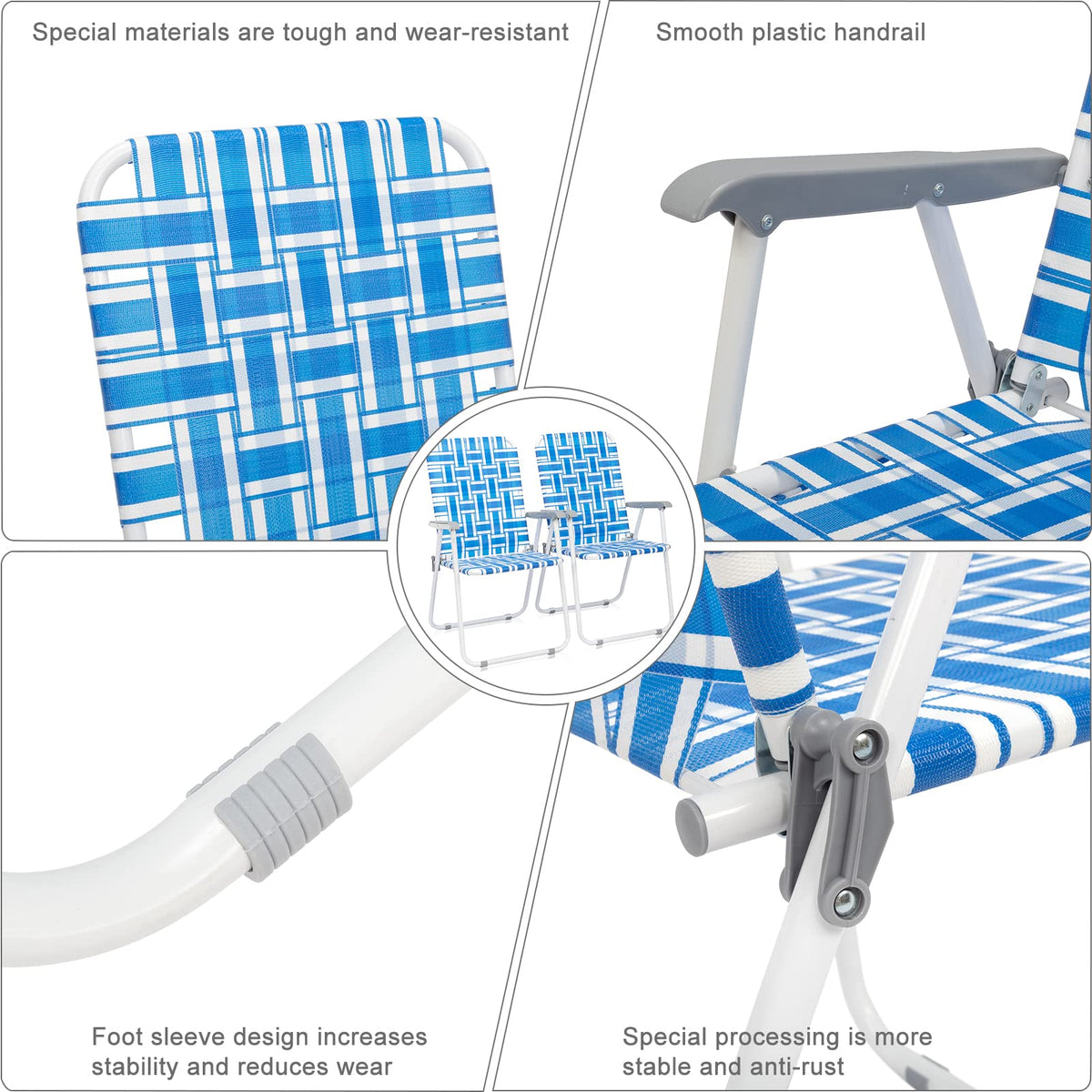 Blue Set of 2 Webbed Folding Patio Chairs Z85615