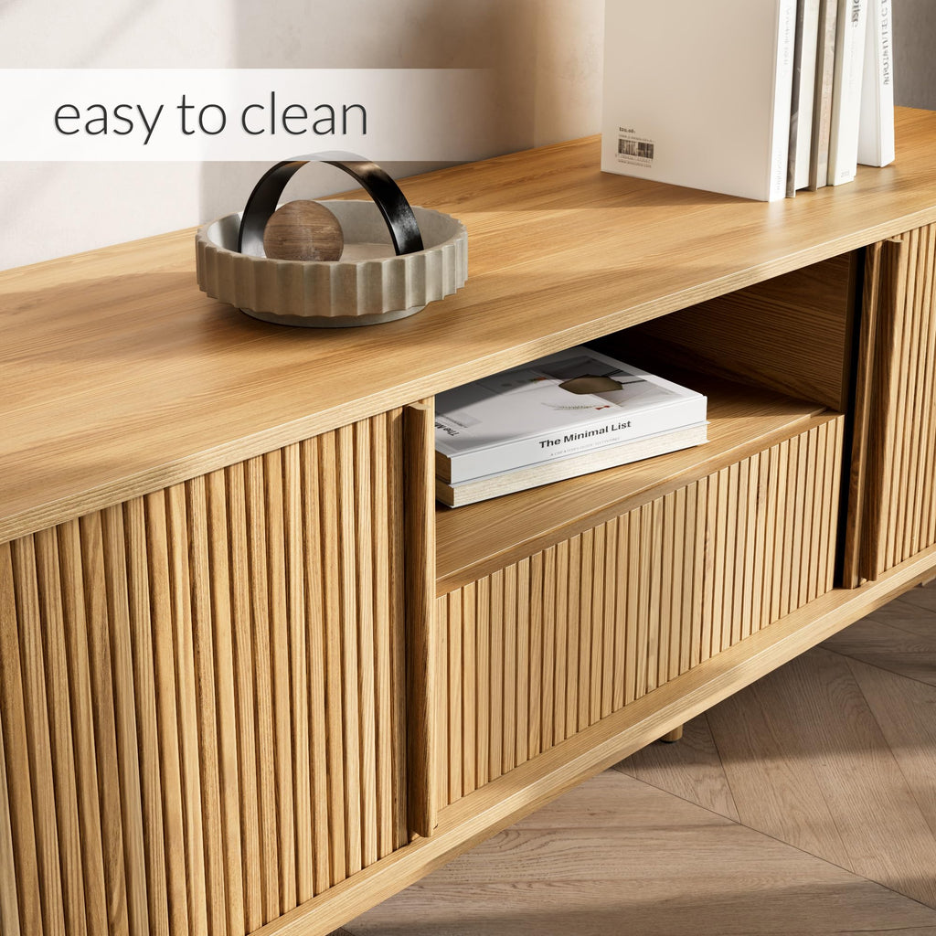 Modern Wood TV Stand with Sliding Doors and Storage H706