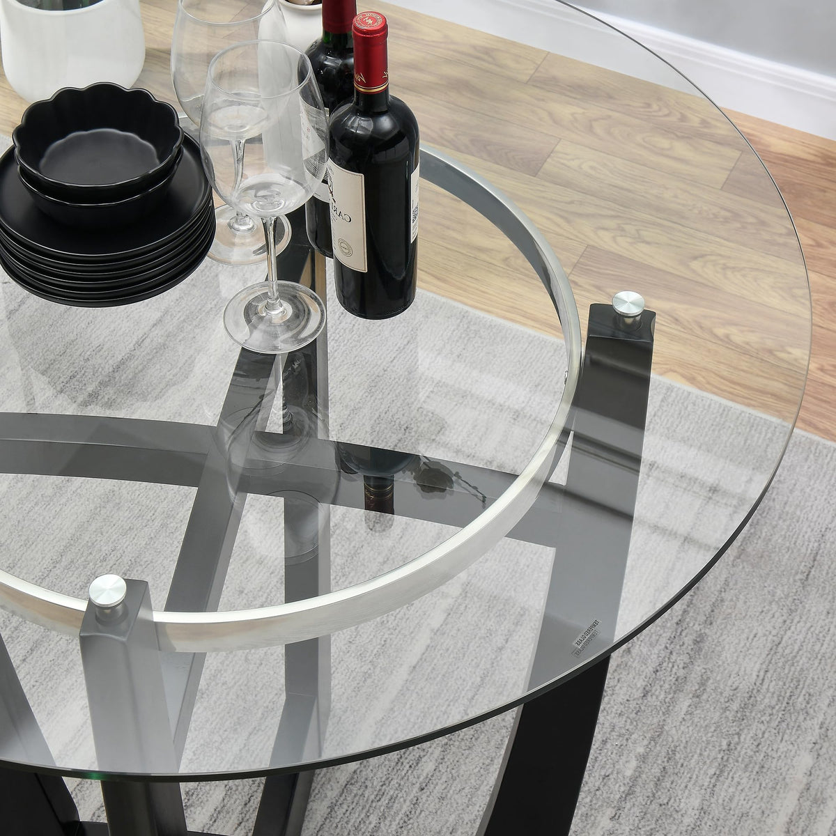 48" Glass Dining Table Set with 4 PU Leather Chairs Y2854
