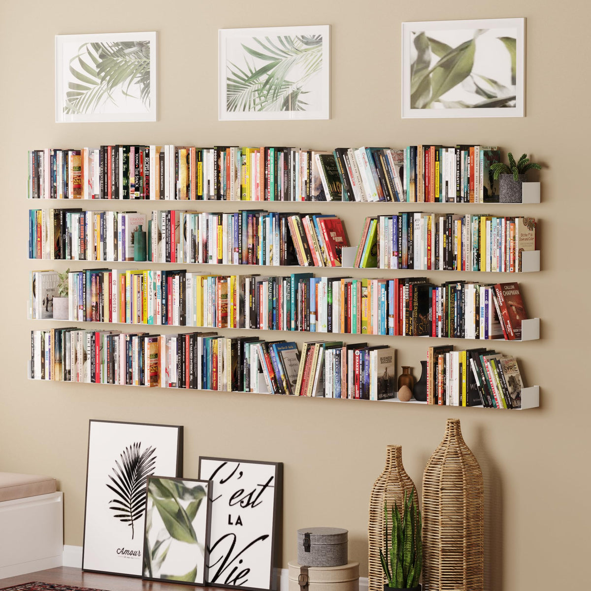 White Metal U Shape Wall Mountable Bookshelf L55959