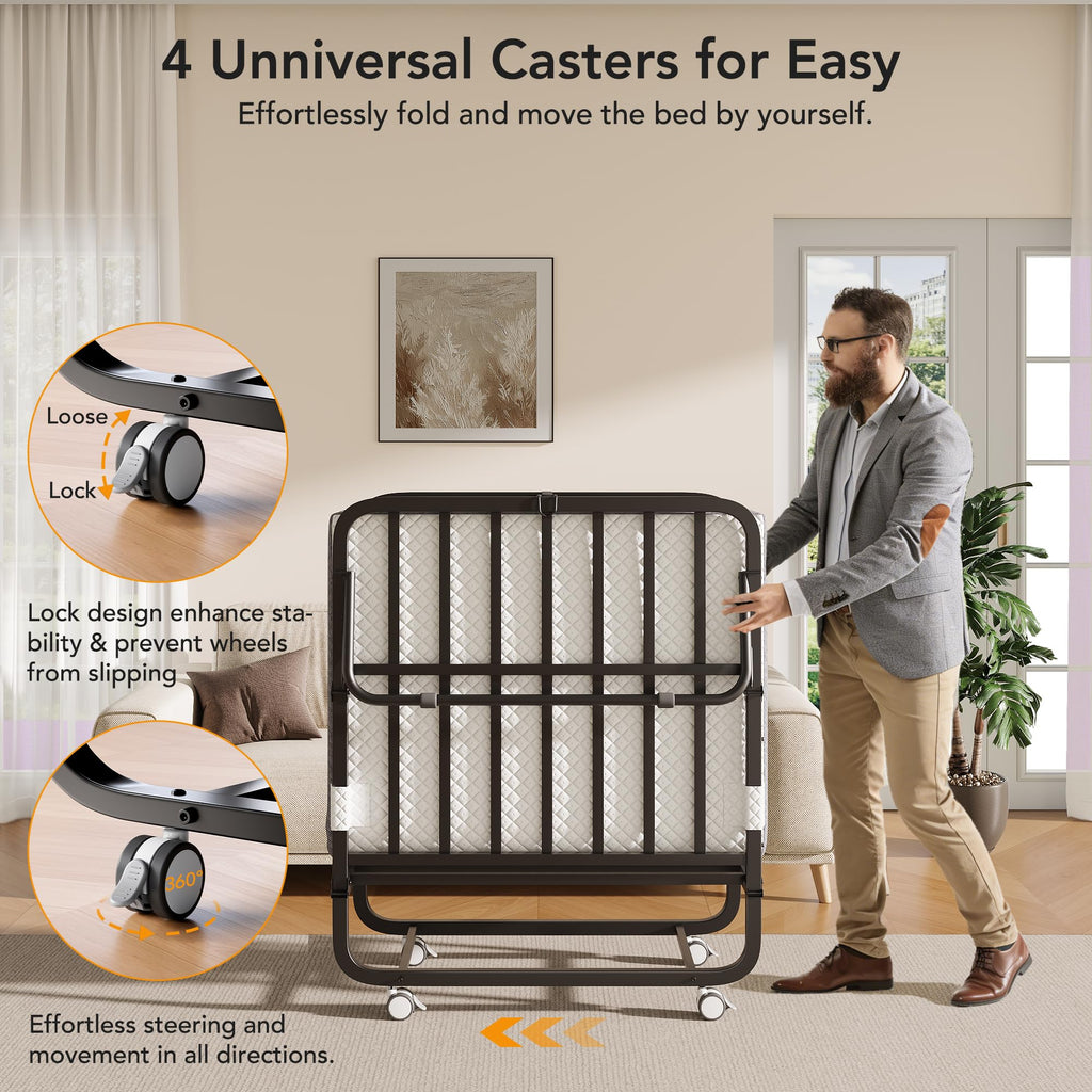 Folding Bed with Movable Wheels 75" x 31" C52641
