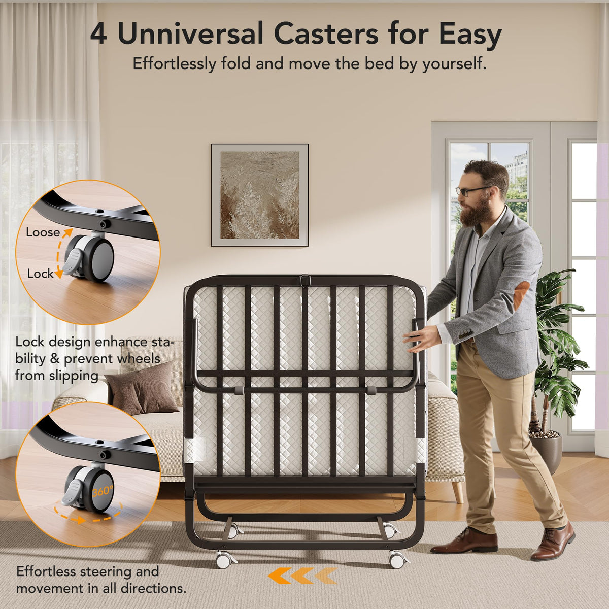 Folding Bed with Movable Wheels 75" x 31" C52641