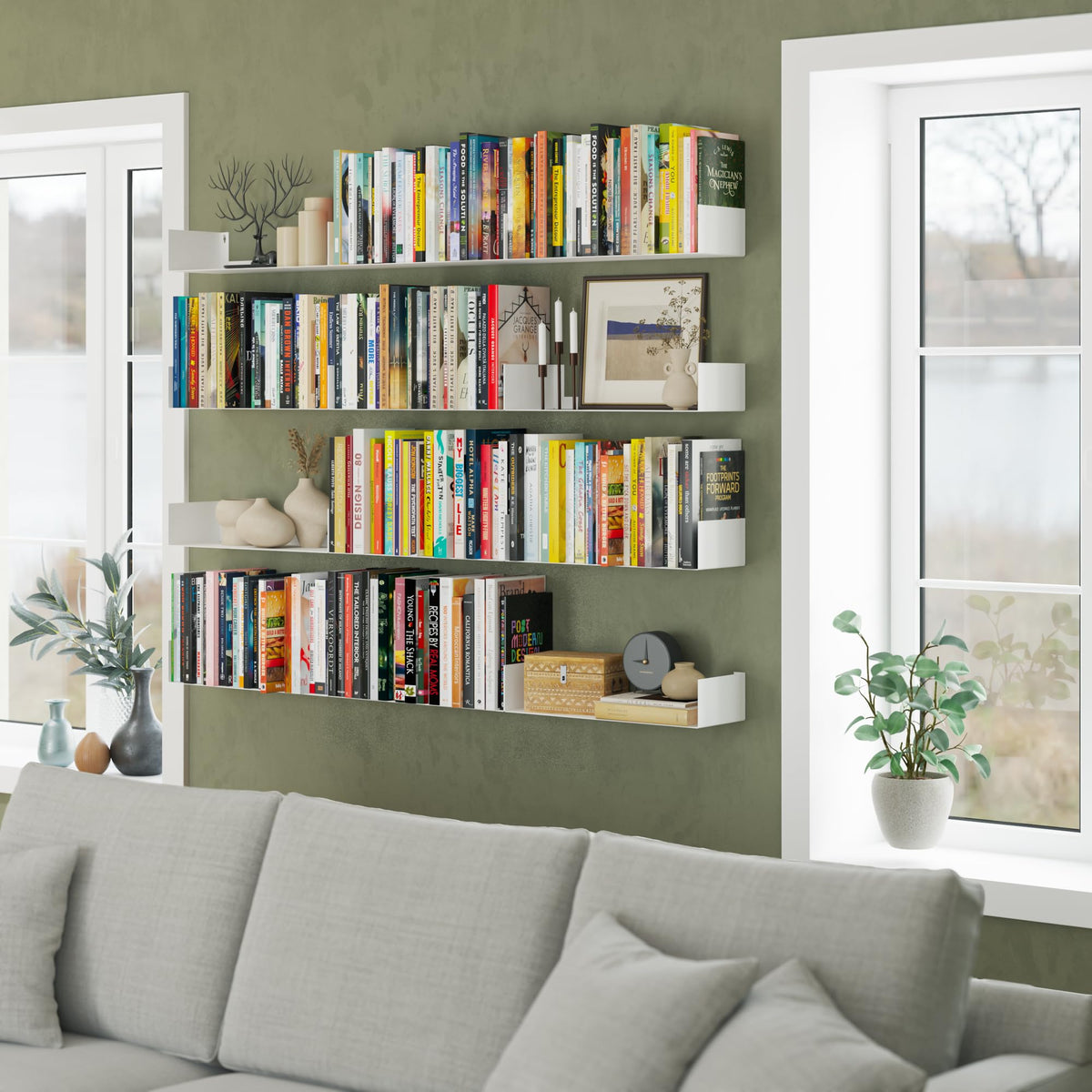 White Metal U Shape Wall Mountable Bookshelf L55959
