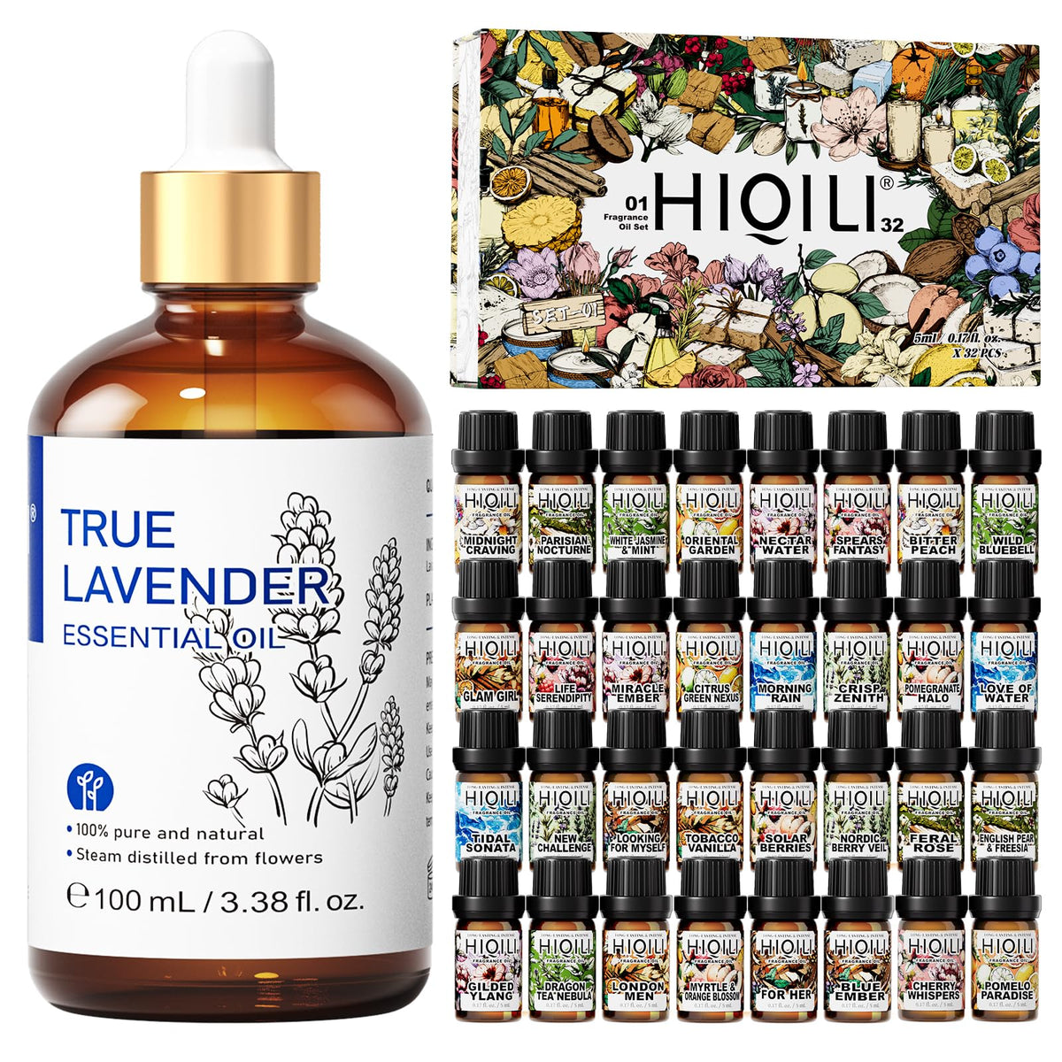 100ML Lavender Essential Oil & 5ML*32 Fragrance Oil Set G644157