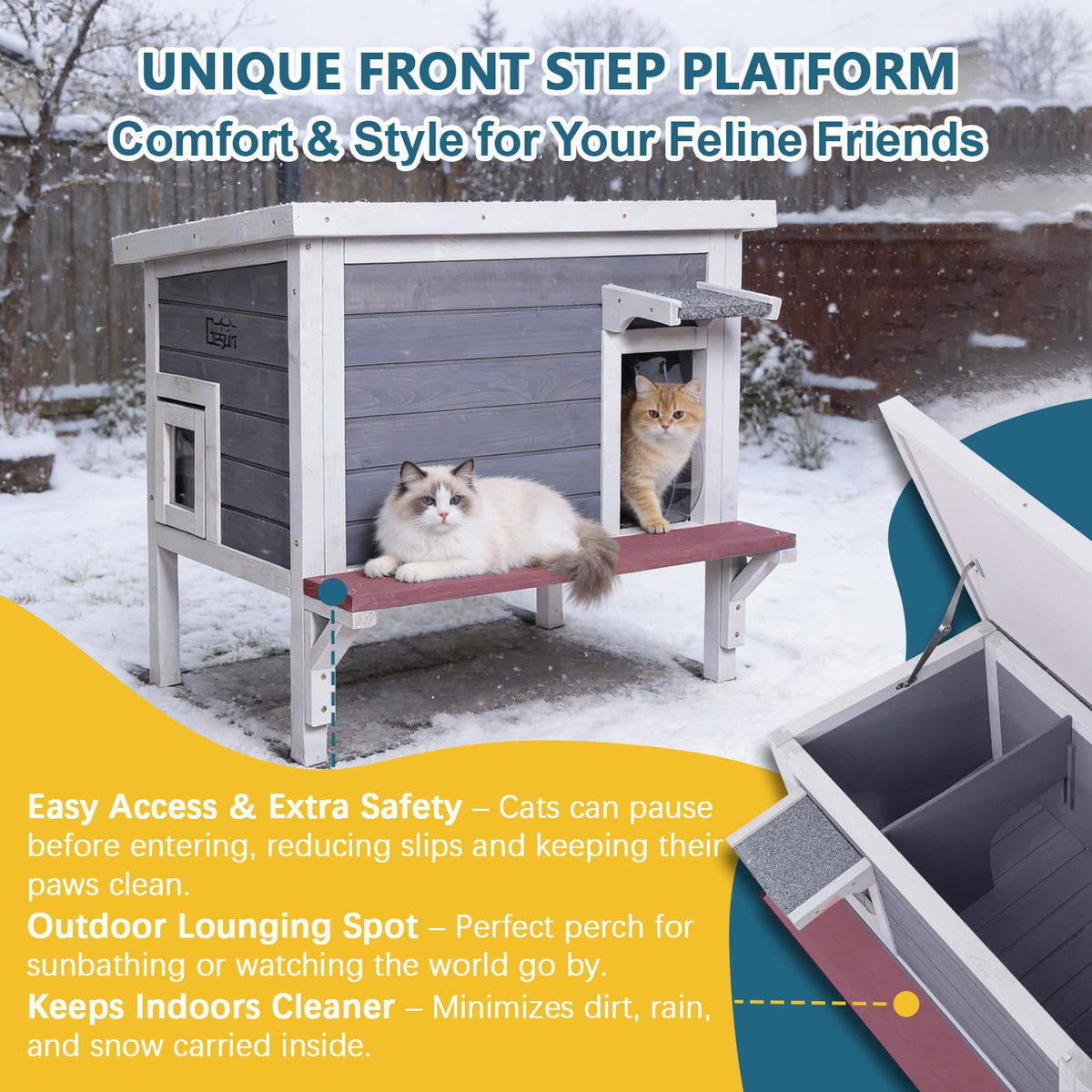 Weatherproof Outdoor Cat House with Elevated Floor U63387