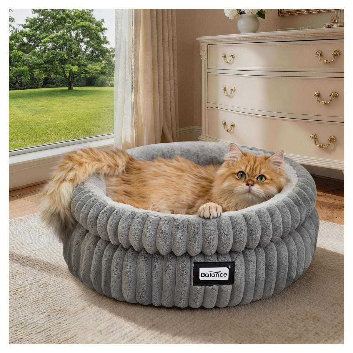 Washable Round Plush Cat Bed S188735