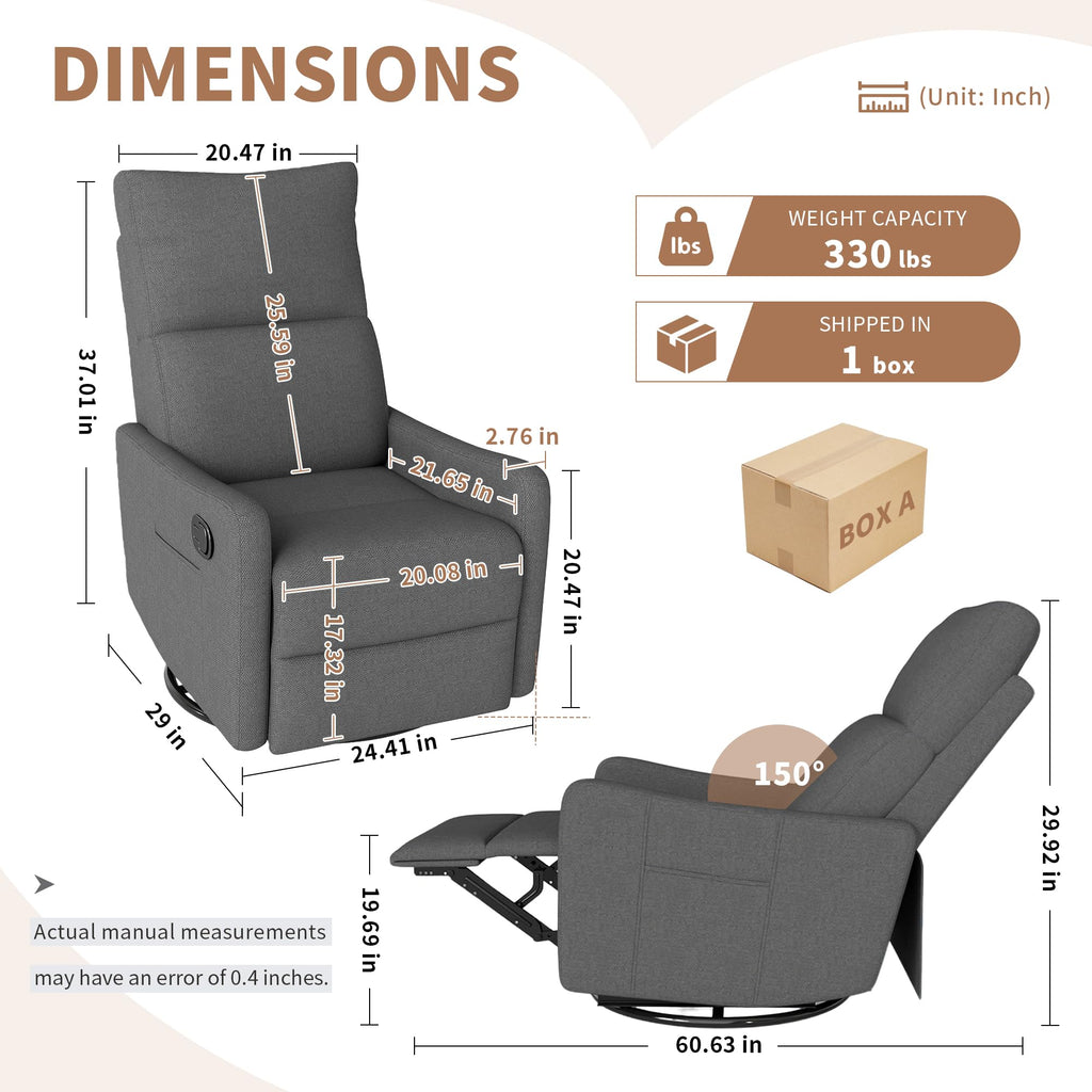 Dark Gray Swivel Rocker Recliner Chair U709