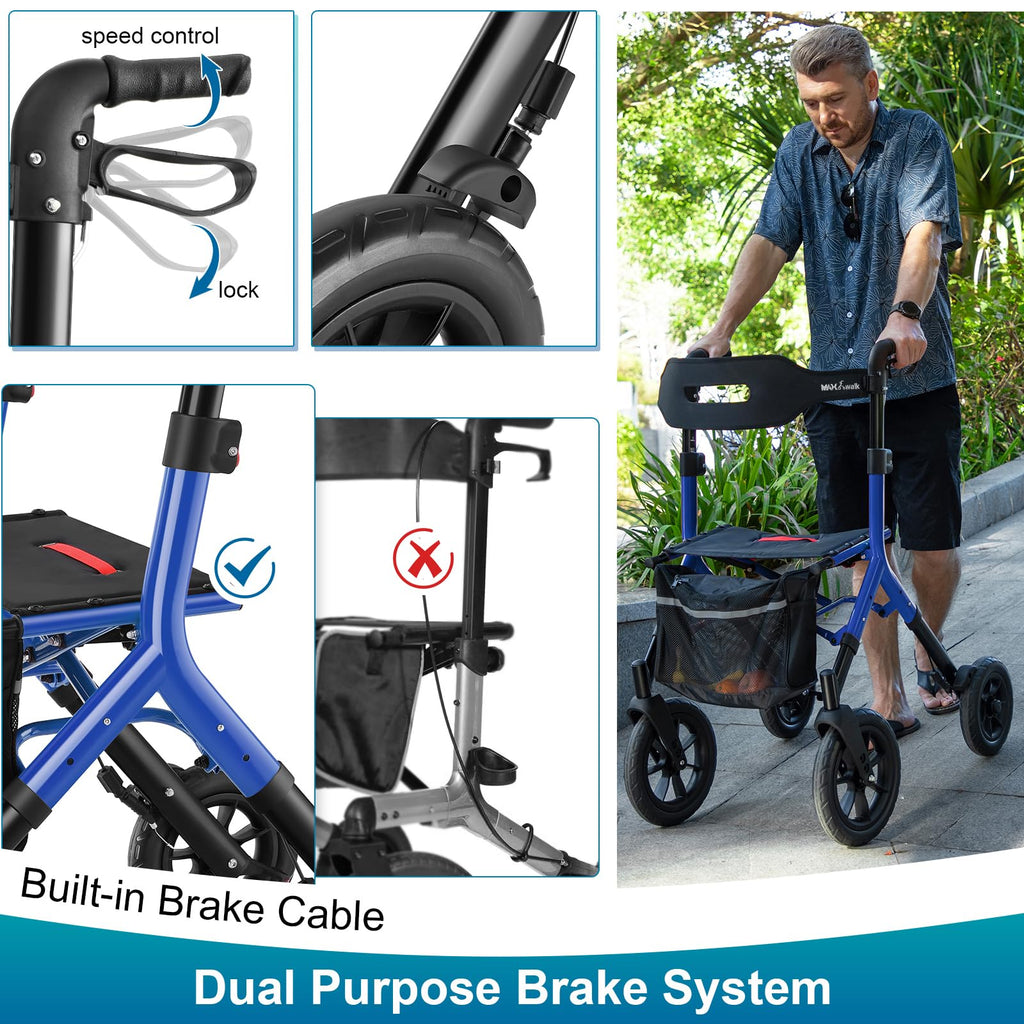 Blue Foldable Tall Walker with Seat N753