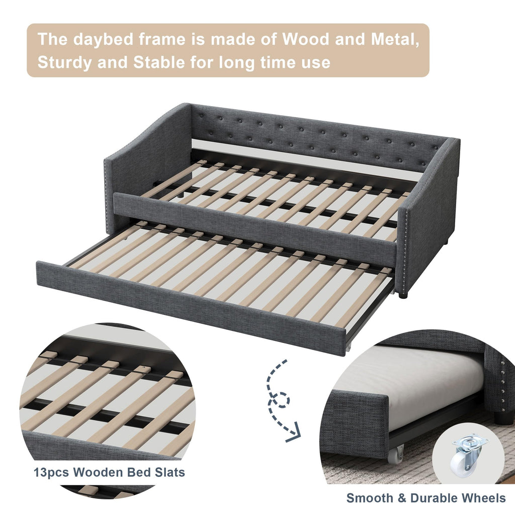 Twin Size Upholstered Daybed with Trundle A805777