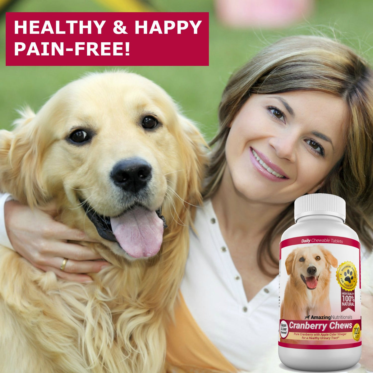120 Cranberry Chews with Apple Cider Vinegar Bacon Flavor Dog Supplement Y173688