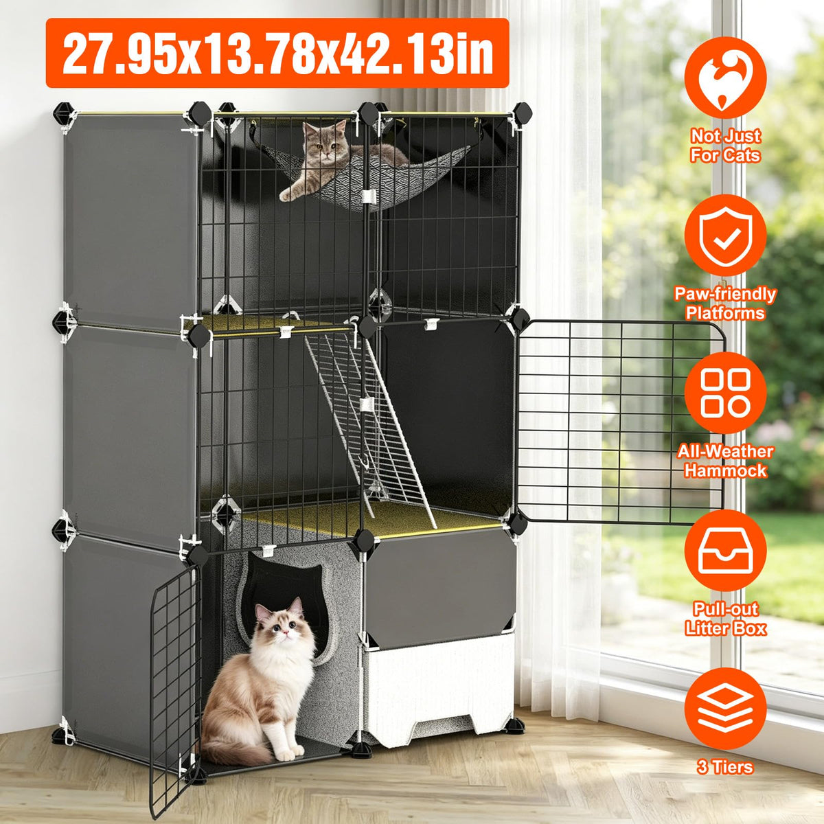 3-Tier Cat Cage with Litter Box, Hammock & Ladders C355079