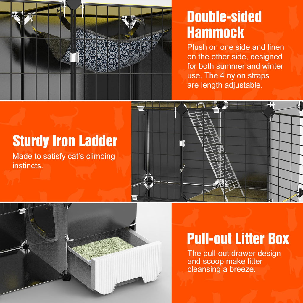 3-Tier Cat Cage with Litter Box, Hammock & Ladders C355079