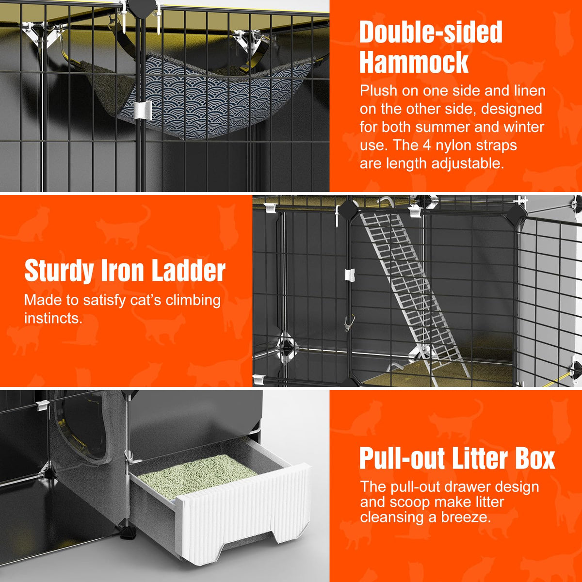 3-Tier Cat Cage with Litter Box, Hammock & Ladders C355079