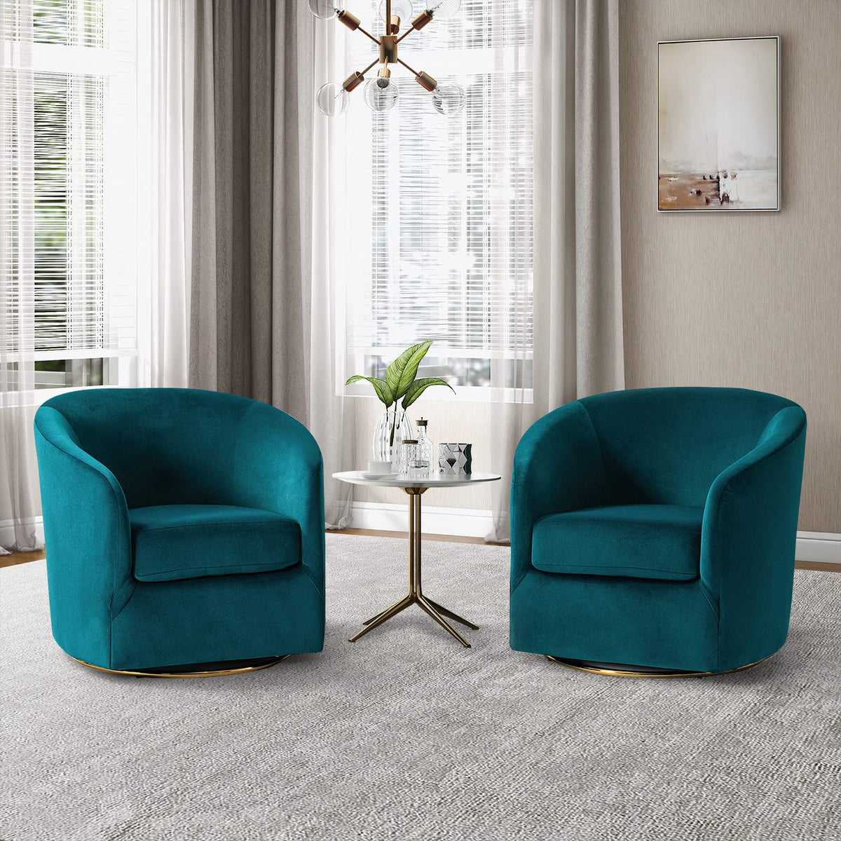 Set of 2 Velvet Swivel Barrel Chair F696251