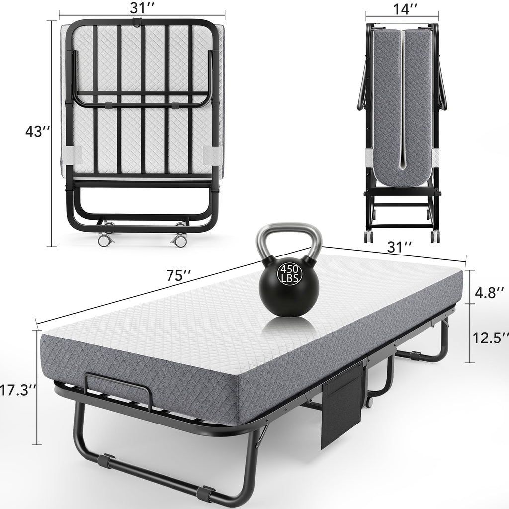 Folding Bed with Movable Wheels 75" x 31" C52641