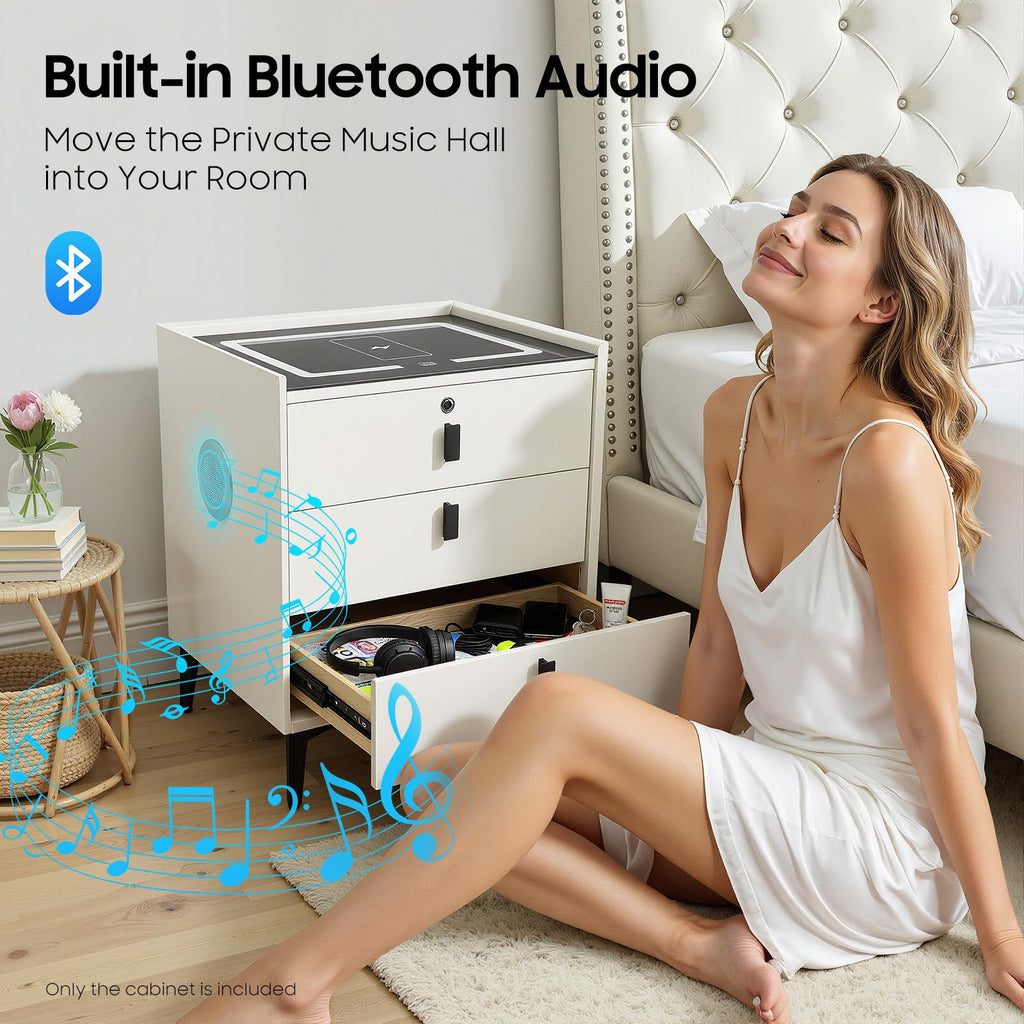Beige White 3 Drawer Nightstand with Wireless Charging C481