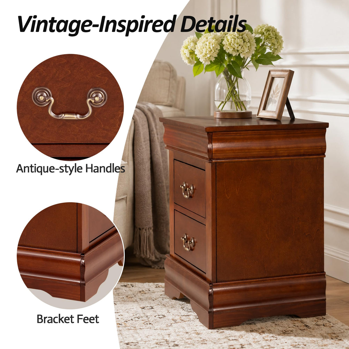 Cherry Wood Nightstands Set of 2 with Drawers D398250