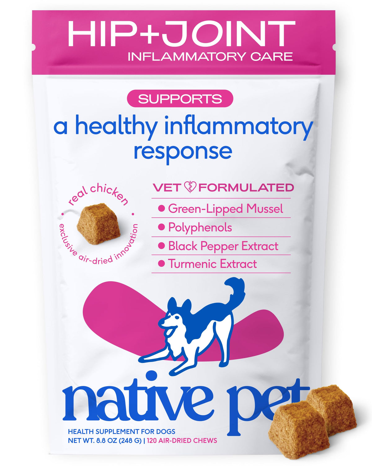 Green-Lipped Mussel Turmeric Collagen Hip and Joint Supplement for Dogs 120 Chews B357