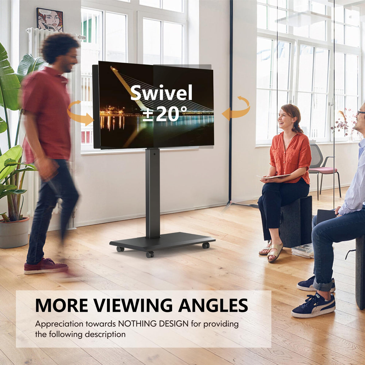 Rolling TV Stand with Rotation Function for 32-75 Inch TVs, Black Z3549