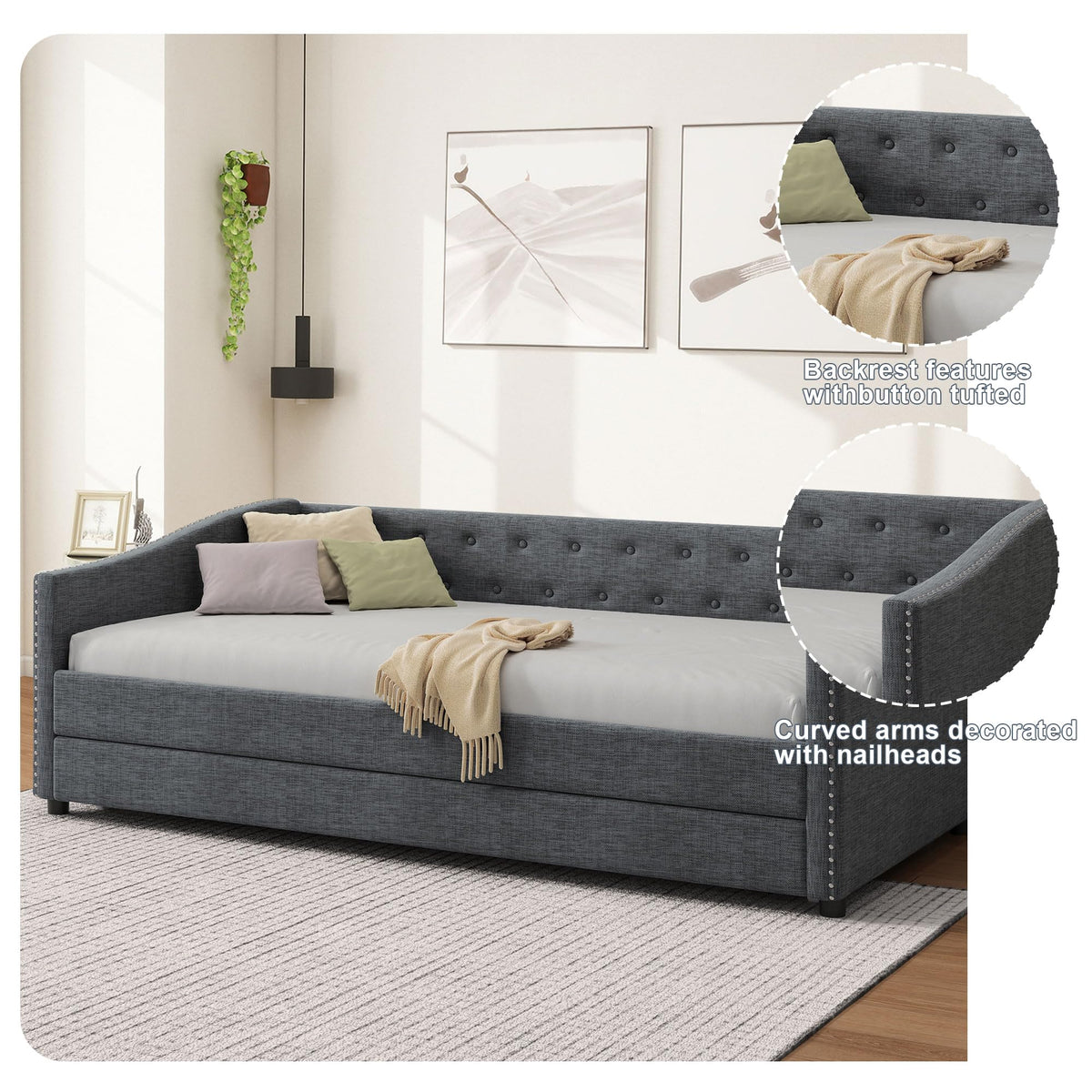 Twin Size Upholstered Daybed with Trundle A805777