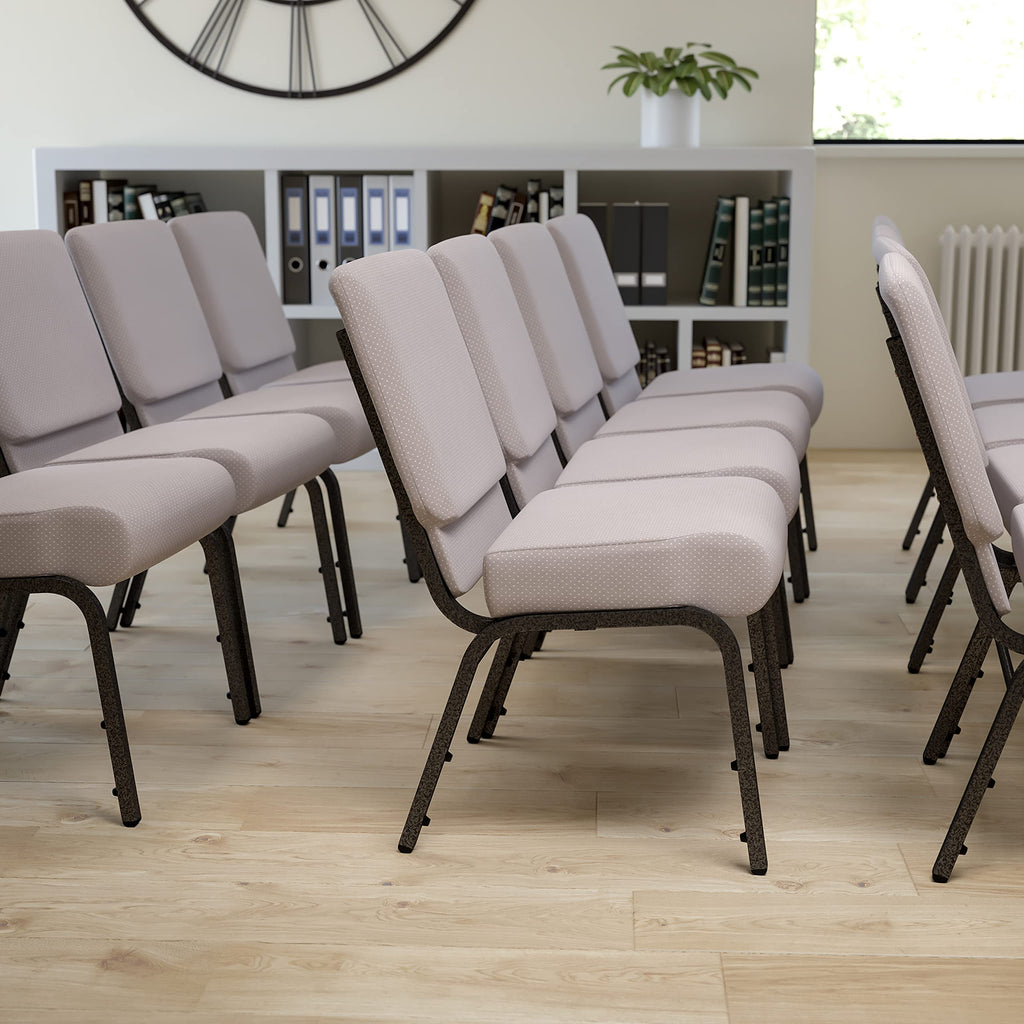 Gray Dot Fabric Stacking Church Chair L6989