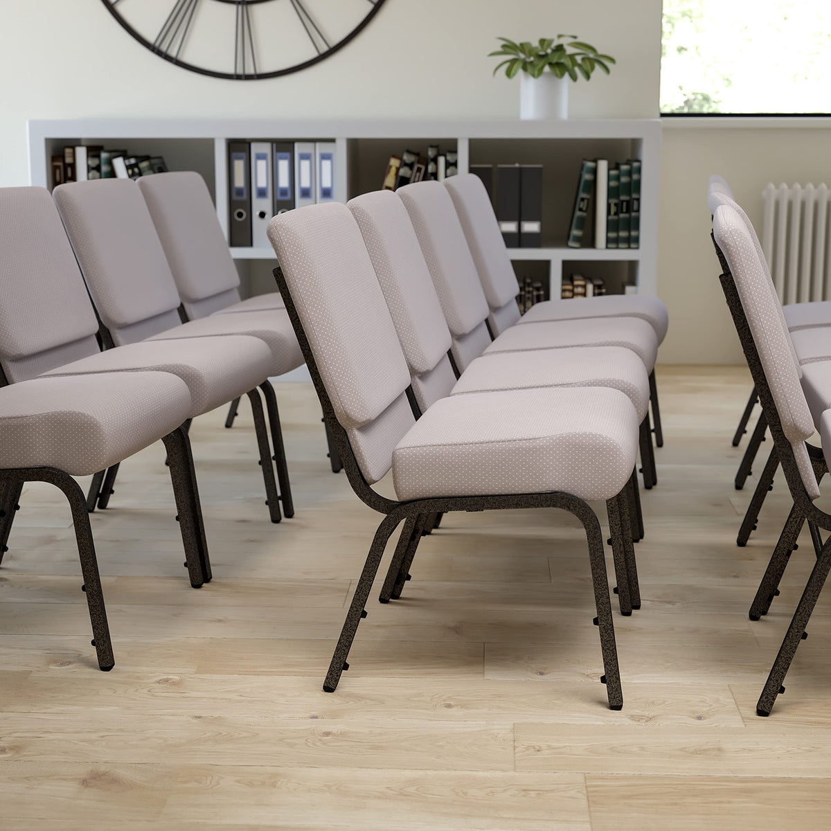 Gray Dot Fabric Stacking Church Chair L6989