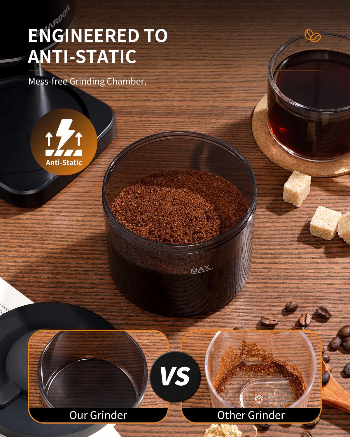 Conical Burr Coffee Bean Grinder, 35 Settings, Anti-Static, Black Y6502