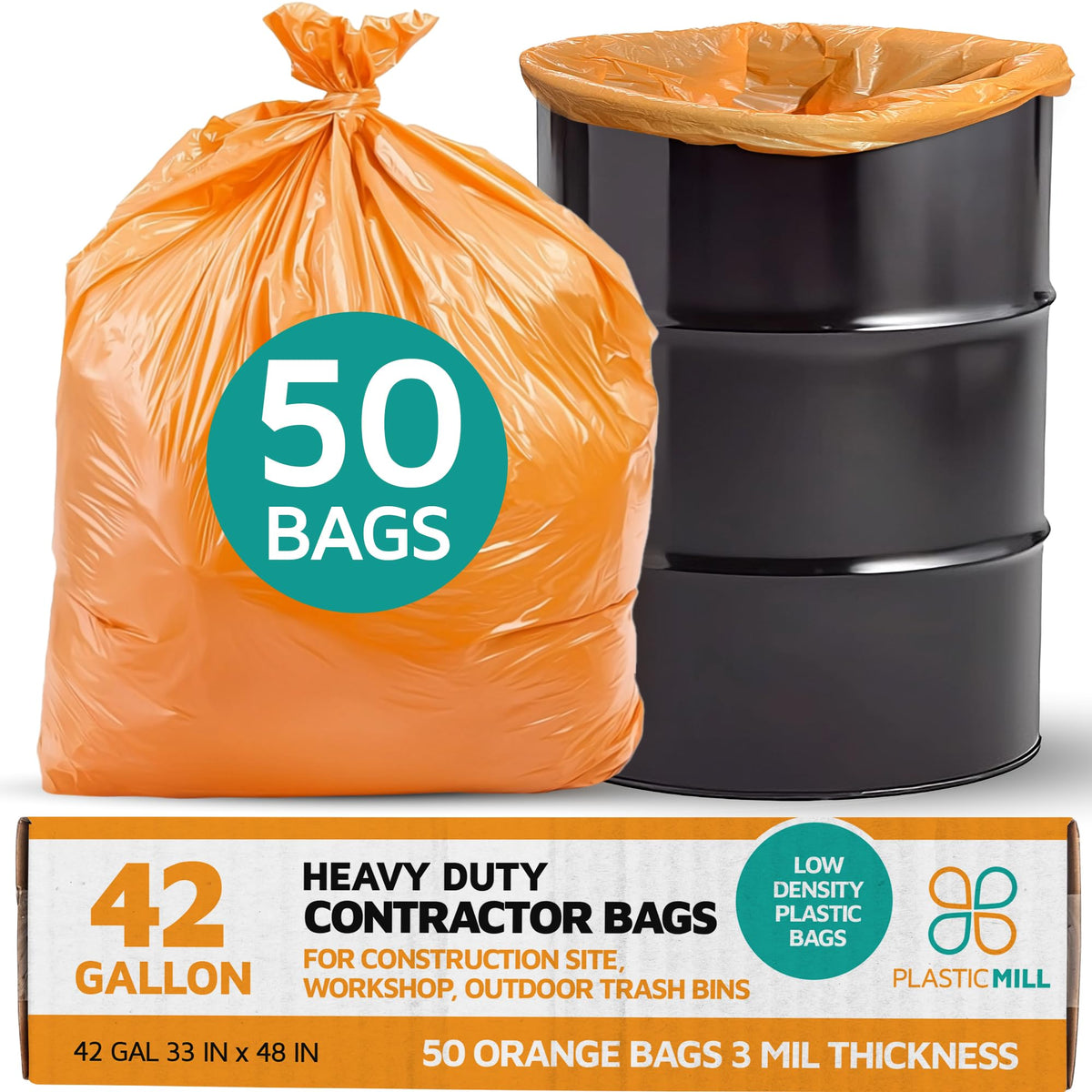42-Gallon Heavy Duty Orange Contractor Bags 50-Count G106002