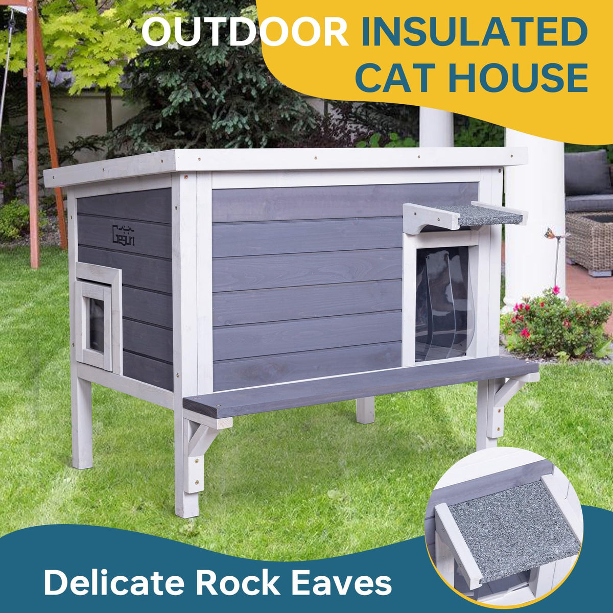 Weatherproof Outdoor Cat House with Elevated Floor U63387