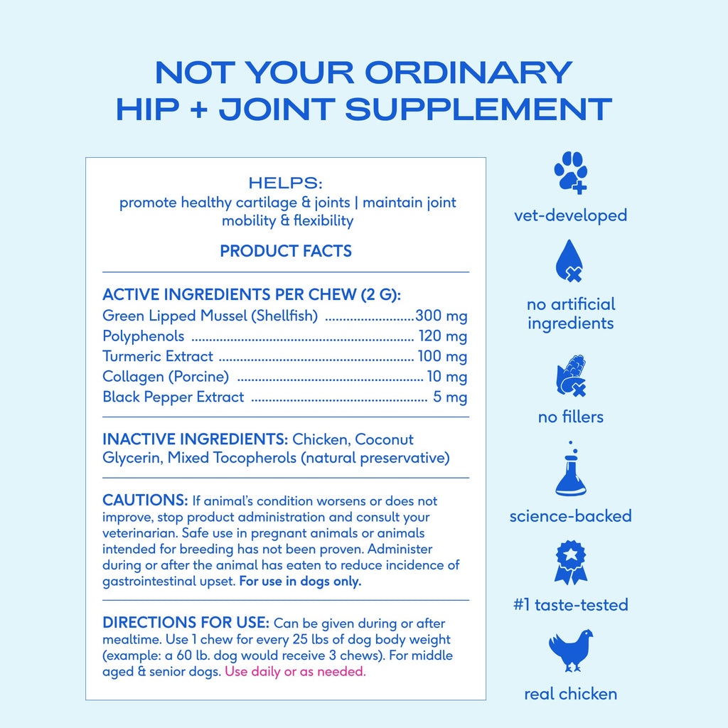 Green-Lipped Mussel Turmeric Collagen Hip and Joint Supplement for Dogs 120 Chews B357