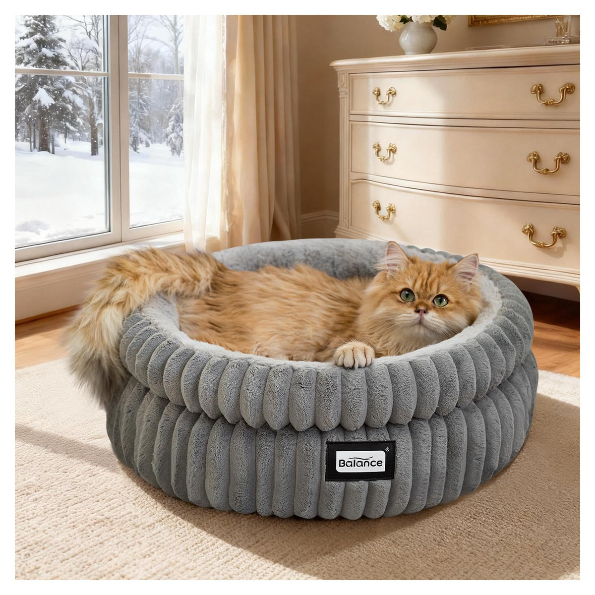 Washable Round Plush Cat Bed S188735