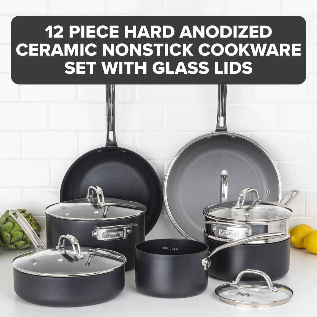 12 Piece Hard Anodized Ceramic Nonstick Cookware Set L966196