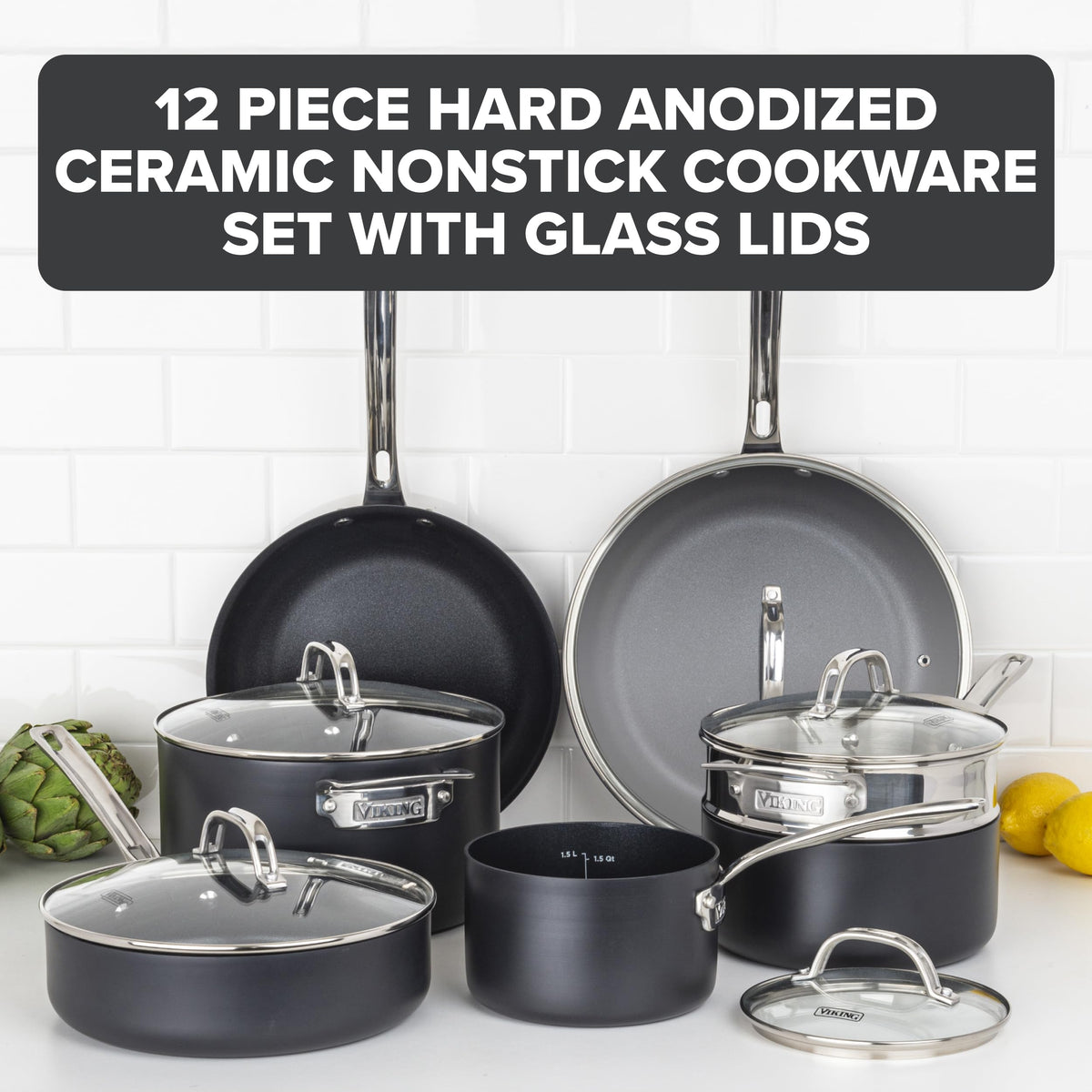 12 Piece Hard Anodized Ceramic Nonstick Cookware Set L966196