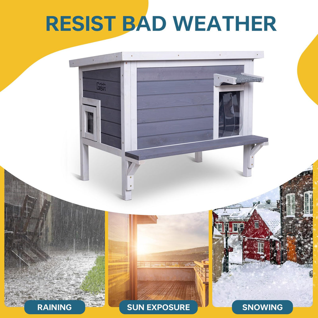 Weatherproof Outdoor Cat House with Elevated Floor U63387