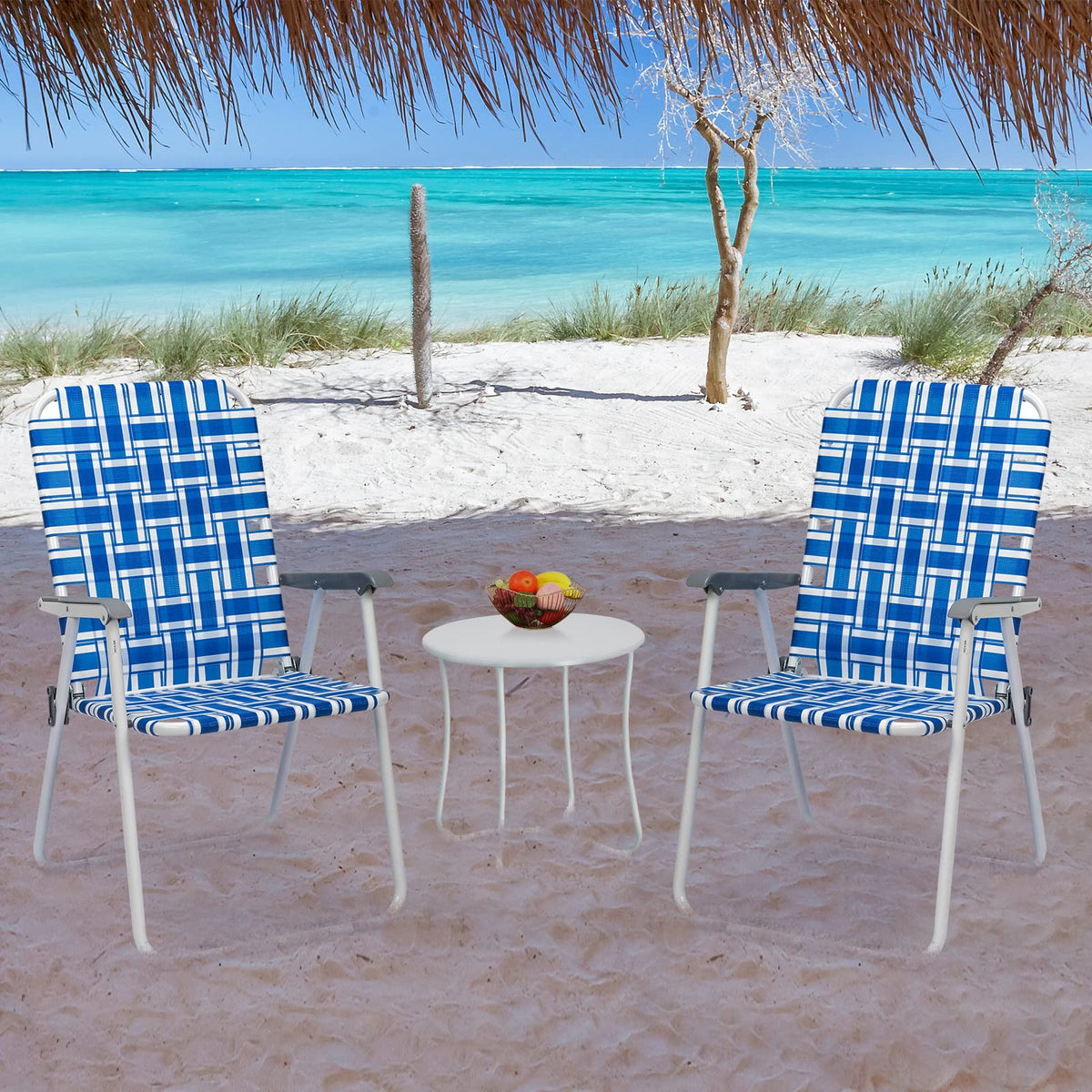 Blue Set of 2 Webbed Folding Patio Chairs Z85615