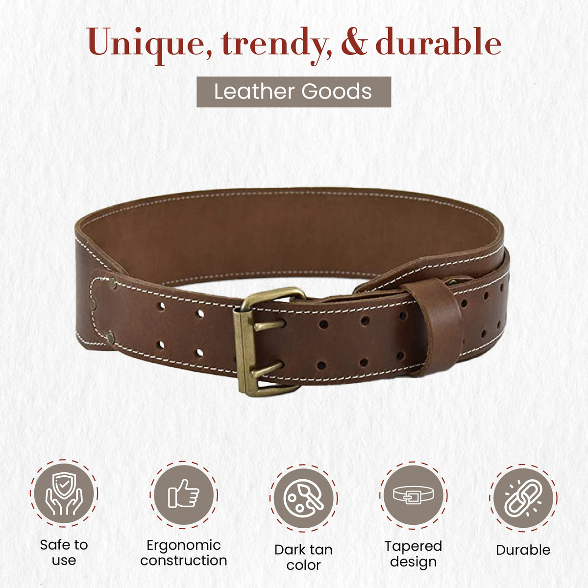 3" Wide Tapered Full-Grain Leather Work Belt D4542