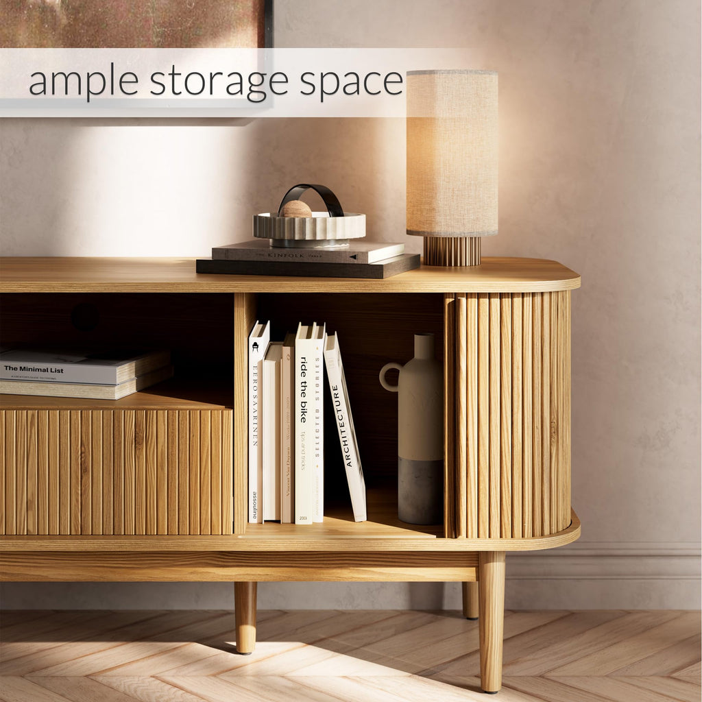 Modern Wood TV Stand with Sliding Doors and Storage H706