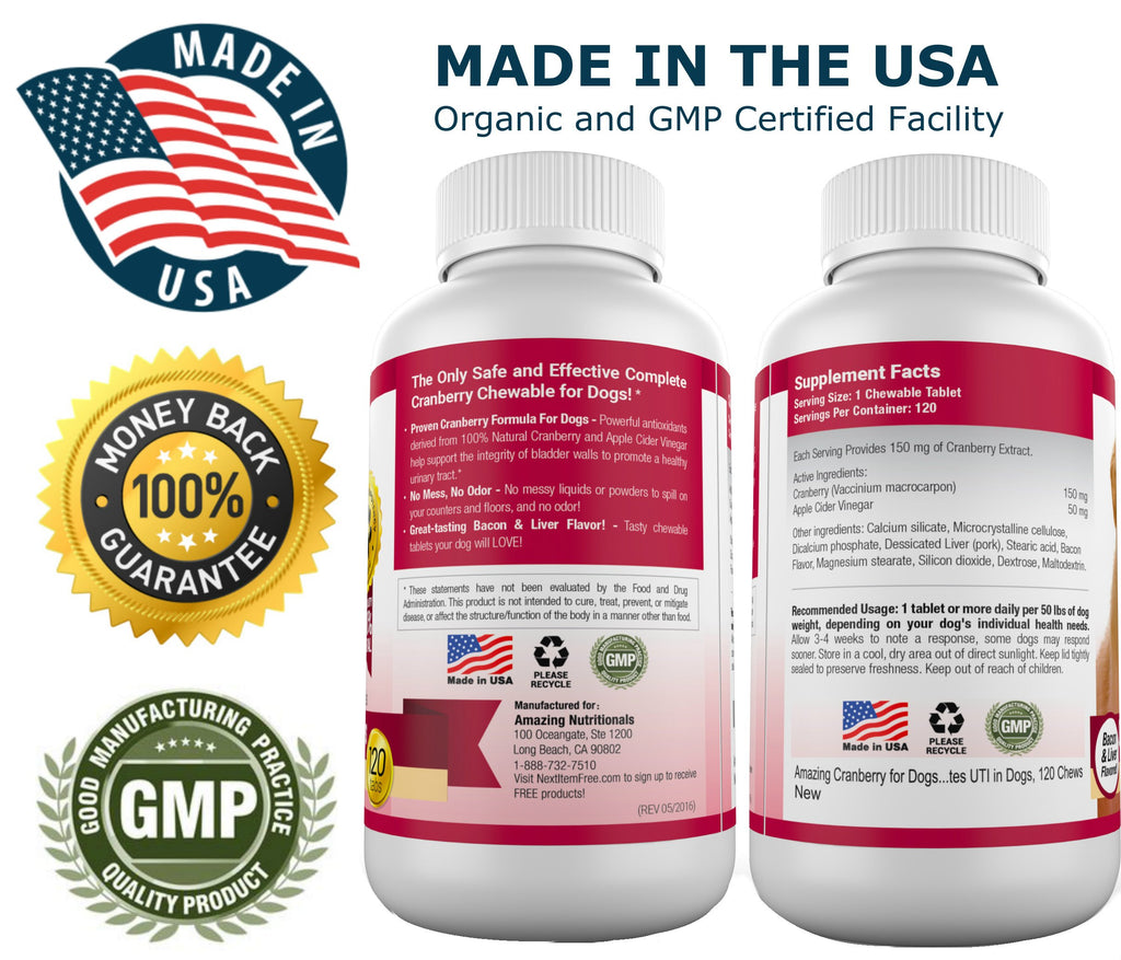 120 Cranberry Chews with Apple Cider Vinegar Bacon Flavor Dog Supplement Y173688