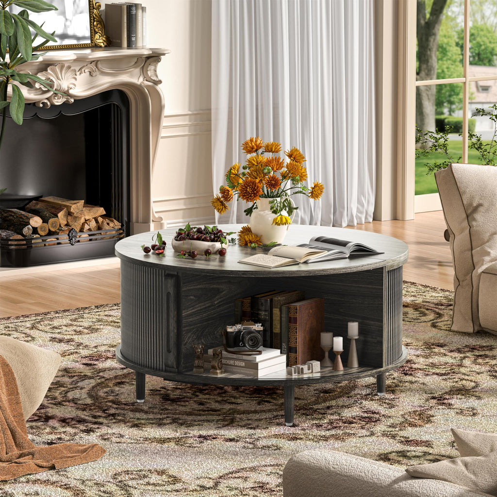 Round Coffee Table, 31.5" Lift-Top with Storage, Grey B9419